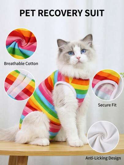 PETSIN Lightweight & Breathable Colorful Striped Pet Clothing, Suitable For Spring/Summer Seasons, All Season Veterinary Spay/Neuter Apparel