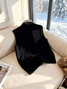 GlowEve Elegant Design Women's Scarf Necktie Knitted Vest - Black - View 2