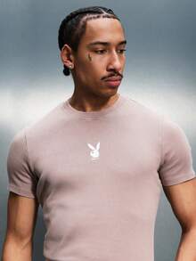 PLAYBOY X SUMWON Bunny Logo Crew Neck Short Sleeve Muscle Tee Ribbed Cotton Casual Everyday Essential Basic Top - Brown - View 5