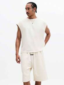 SUMWON Washed Sleeveless Tank Top And Relaxed Fit Shorts Co-Ord Set Summer Casual Outfit Cream - Khaki - View 3