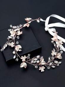 Cirelle Bentiță de păr cu flori din cristale și perle – accesoriu de păr elegant și reglabil pentru mireasă, accesoriu de păr în stil prințesă pentru mireasă, domnișoare de onoare, petreceri și ținute de zi cu zi - Multicolor - Vizualizare 4