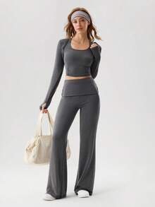 OutZeal Workout Sets Women Sports Tank Summer Gym Top Daily Casual Soft Tencel Bra-In Tight-Fit - Dark Grey - View 5