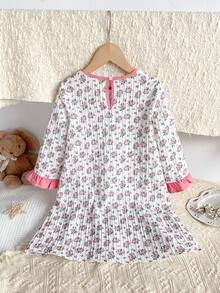 Girls' Ditsy Floral Ruffle Patchwork Long Sleeve Long Nightgown Loungewear Sleep Wear Kids Girls Dress Little Girl Nightgown Girls Pajama Dress Girls Dress Long Sleeves Kids Dress