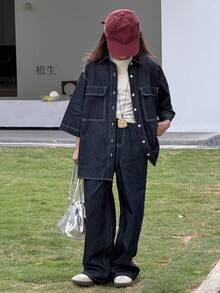 DAZY Girls Denim Jacket And Wide Leg Jeans Set, Tween Girl Fall Outfit - Blue - View 5