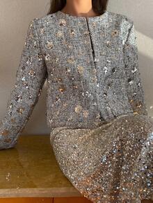 DAZY Elegant Long Sleeve Women's Jacket, Shiny And Graceful For Professional Office Wear, Spring/Summer Carnival - Silver - View 4