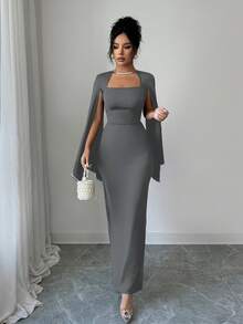 Elenzga 优雅精致的珍珠装饰修身连衣裙，女士款 - 深灰色 - 查看 7