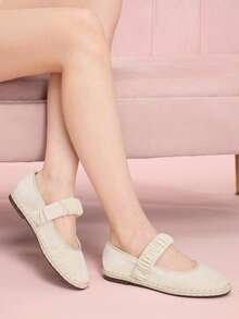 CUCCOO DOLLMOD Giày bệt nữ màu cam sáng, thanh lịch, cổ điển, thoải mái, xếp ly, kiểu Mary Jane bằng nhung. - Hoa lớn - trắng gạo / be 240 - Xem 2