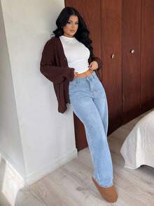 Dayanna Comas 超大款粗针织开衫上衣，优雅春假可爱性感，90年代复古风，适合春夏、机场、秋季、夜间外出、秋冬日常穿着，圣诞节、工作、感恩节等场合皆宜。 - 巧克力棕 - 查看 4