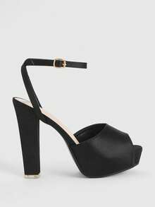 CUCCOO LuxiPop New Black Thick Heel Round Toe Fashionable Sexy Versatile Women's High Heel Sandals - Night Dark - View 2