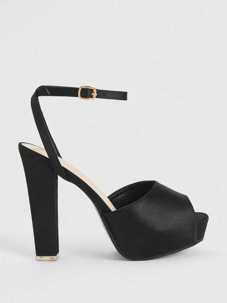 CUCCOO LuxiPop New Black Thick Heel Round Head Fashionable Sexy Versatile Women's High Heel Sandals