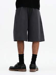 SUMWON Regular Fit Casual Loose Bermuda Length Summer Relaxed Comfortable Everyday Knee Length Mid Thigh Cargo Pocket Elastic Waist Drawstring - Dark Grey - View 2