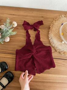 SHEIN LMoss Kids Young Girl Solid Color Twist Design Fashion Halter Neck Vest
