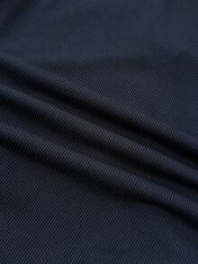 SHEIN Tween Girls' Navy Blue & White Collar Knit Casual Colorblock Fitted Crop Top With Small Logo Embroidery - Royal Blue - View 6