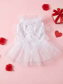PETSIN 1pc Pet Universal Valentine's Day Sequin Mesh Princess Dress Dog Apparel - White - View 5