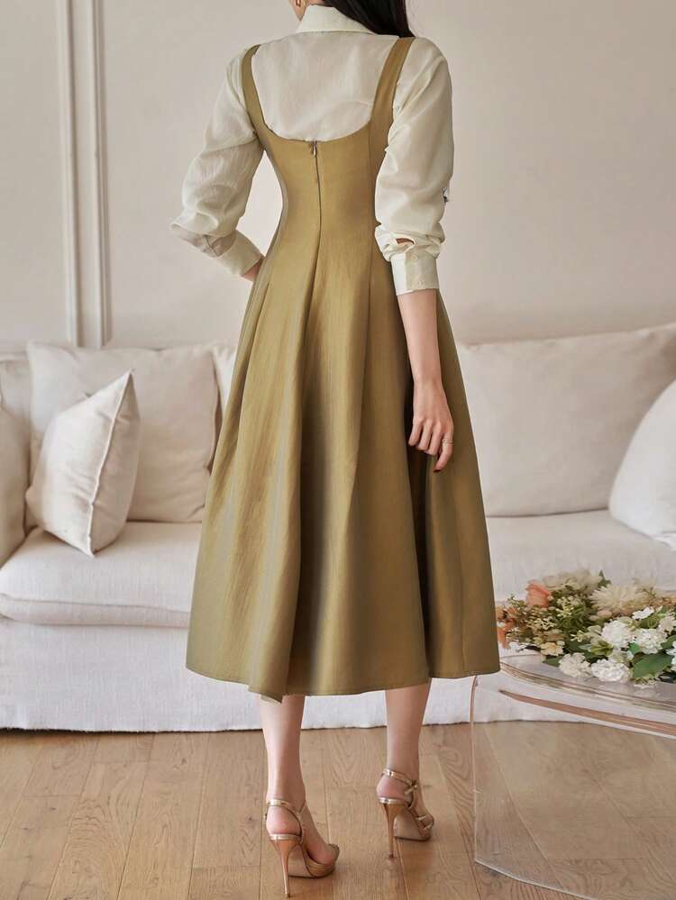 Women's Elegant Solid Color Square Neck Sleeveless Dress, Summer Wedding Guest Dress Maxi Dress Sundress