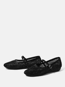 CUCCOO HITCHD Women's Fashionable & Elegant Rhinestone Decor Buckle Flats - Black - View 9