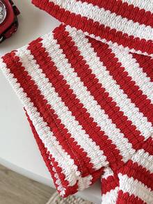 Playful Pals 女婴夏季红白条纹吊带背心和短裤两件套，适合休闲、户外、度假和旅行 - 彩色 - 查看 6