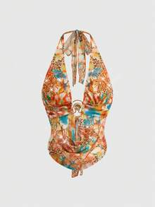 ROMWE Y2K Retro Sexy Draped Neck Rhinestone Embellished Pink Camisole For Women - Orange - View 1