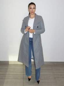 MDEdit 人字紋雙排扣大衣 - 灰色 - 查看 6