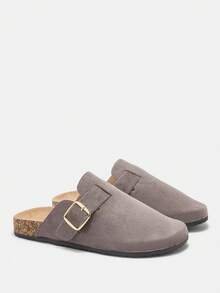 CUCCOO CURVES Women's Casual Slip-On Mule Shoes With Buckle Design - Dark Grey - View 1