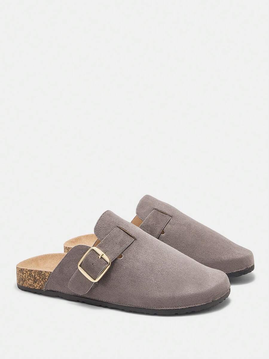 CUCCOO CURVES Women's Casual Slip-On Mule Shoes With Buckle Design - Dark Grey - View 1