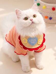 PETSIN 红色蕾丝围兜头巾带领带装饰，LOVEEME 英文字母 3D 向日葵针织可爱卡通刺绣宠物围巾 - 彩色 - 查看 2