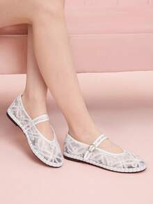 CUCCOO DOLLMOD Women's Casual Versatile Commute Daily 3D Floral Mesh Flats Spring Shoes - White - View 4