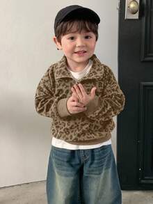 DAZY Toddler Boys' Korean Style Leopard Print Lapel Loose Long Sleeve Top - Khaki - View 3