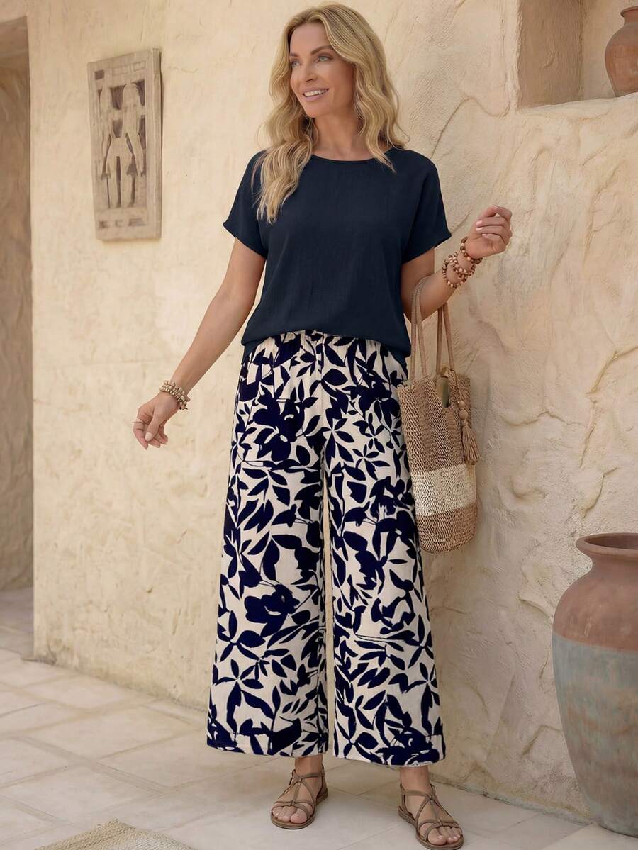 EMERY ROSE 2pcs/Set Women Floral Pattern Fitted Spring/Summer Set Fall Clothes