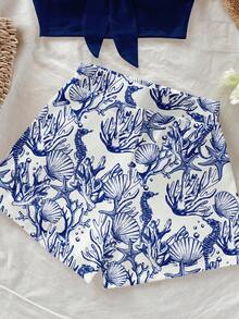 Soleia Women's Summer Casual Vacation Knotted Front Tube Top And Shell Print Shorts 2 Pieces Set Spring - Multicolor - View 8