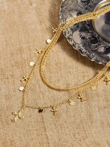 Glisma 18K 镀金双十字架项链，Y2K/适合妈妈/女士/女孩，适合秋季、冬季、节日、假日、度假、老钱、万圣节 - 金色 - 查看 5