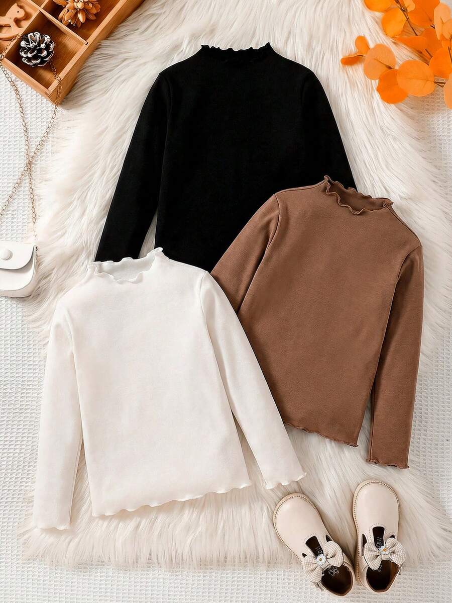 SHEIN 3件套少女纯色修身休闲打底裤 - 白色 - 查看 1