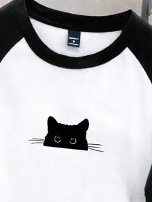 Manfinity Joysei Áo thun tay raglan phối màu tương phản dành cho nam - Đen và trắng - Xem 2