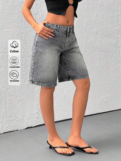 EURMUSE Short en jean bermuda ample avec poches pour femmes, polyvalent et décontracté
