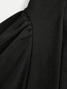 Firerie Kids 少女优雅可爱方领黑色A字拼接连衣裙，后背饰有大蝴蝶结 - 黑色 - 查看 4