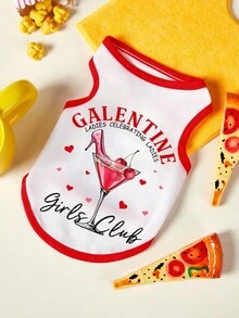 PETSIN 1件葡萄酒情书印花宠物背心，透气亲肤，红白款