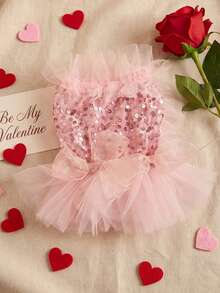 PETSIN 1pc Pet Universal Valentine's Day Sequin Mesh Princess Dress Dog Apparel