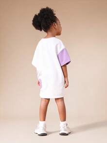 SUMWON Girls Color Block Short Sleeve Crew Neck T Shirt Dress With Purple Sleeves And NYC Number Print For Casual And Vacation - Multicolor - View 2