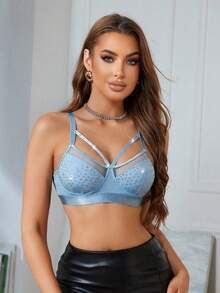1pc Women's Milk Silk Rhinestone Decor Wireless Bra - Baby Blue - View 4