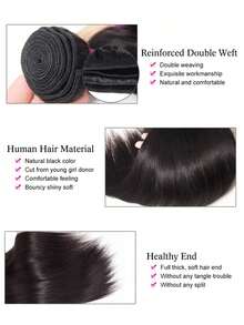 10A级直发真人发,1束装,100%未经加工的巴西原生直发,单束装,女士真人发,自然色 - Natural Black - 查看 10