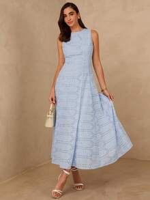 Enchnt Women's Elegant Waist Cinched Embroidered Dress, Suitable For Parties And Events - Blue - View 6