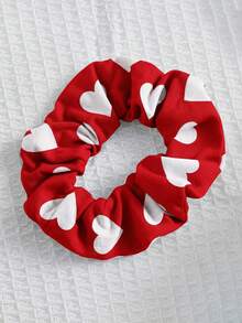 SHEIN 1pc Heart Print Ruffle Elegant Party Dress With 1pc Hair Scrunchie For Young Girls
