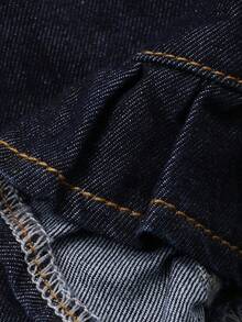 DAZY Toddler Girls' Casual Washed Vintage Korean Style Versatile Ruffle Hem Loose Wide Leg Jeans - Dark Wash - View 8