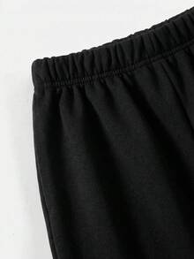 SHEIN Tween Girls' Casual Knitted Patch Pocket Overalls Style Sweatpants, Autumn/Winter - Black - View 5