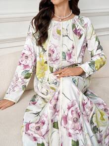 Yasmyna 女士花卉印花优雅长袖阿拉伯连衣裙 - 彩色 - 查看 5