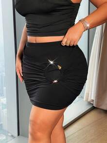NU&NOW Plus Size Women's Black Sexy Metal Decor High Elasticity Skirt, Versatile, New Arrival 2026 - Black - View 3