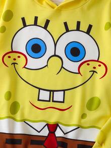 SpongeBob SquarePants | SHEIN Tween Boy Casual Everyday Commute Funny Cute Cartoon Graphic Dropped Shoulder Loose Sweatshirt, Spring/Autumn - Yellow - View 3