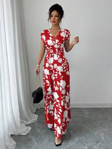 Selianne Floral Print V-Neck Wrap Elegant Fashion Dress - Multicolor - View 5