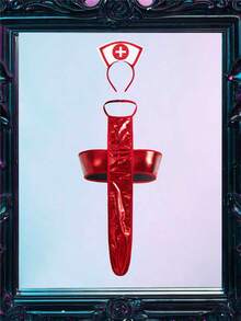 2pcs Shiny Reflective Nurse Costume Jumpsuit, Suitable For Bars, Parties, Masquerade Balls, Women - Red - View 6