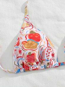 Swim Mod Women's Spring/Summer Beach Music Festival Fruit Printed Triangle Bikini Set With Thong - Multicolor - View 4